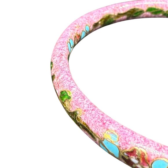 VTG Light Purple Enamel Cloisonne Floral Round Bangle Bracelet Bohemian Boho - Picture 3 of 5